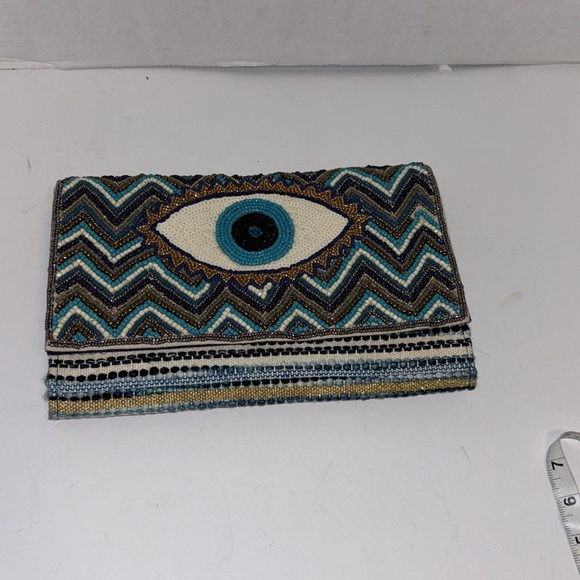AMERICA & BEYOND BRAND…GRECIAN NIGHT EVIL EYE BEADED CLUTCH/CROSSBODY GORGEOUS - Picture 1 of 13